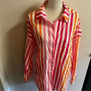 Beach Riot Pink and Cream Striped Shirt sz large oversized